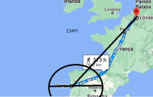 Distancia Porto Leuven pelo google maps